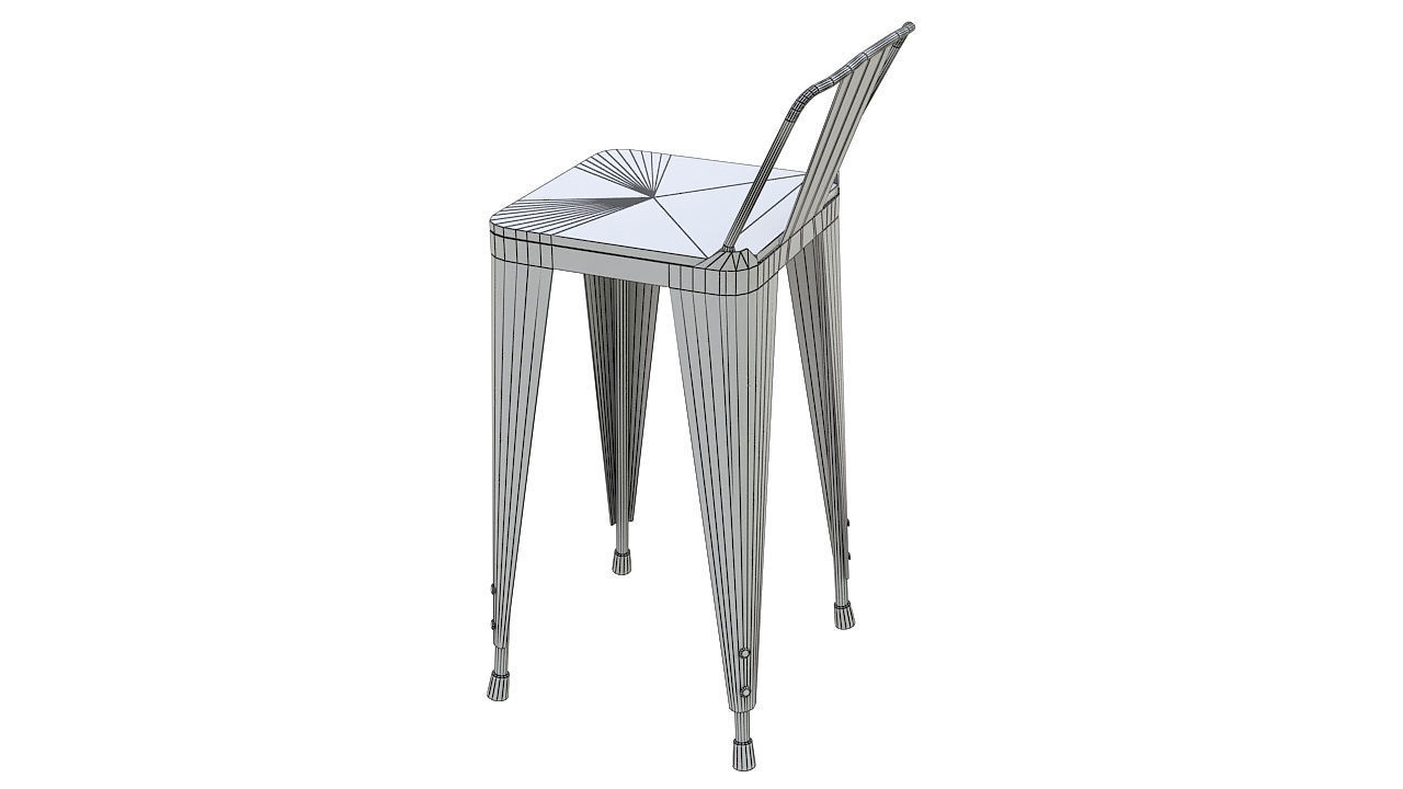 Metal stool wooden seat 3D model_7