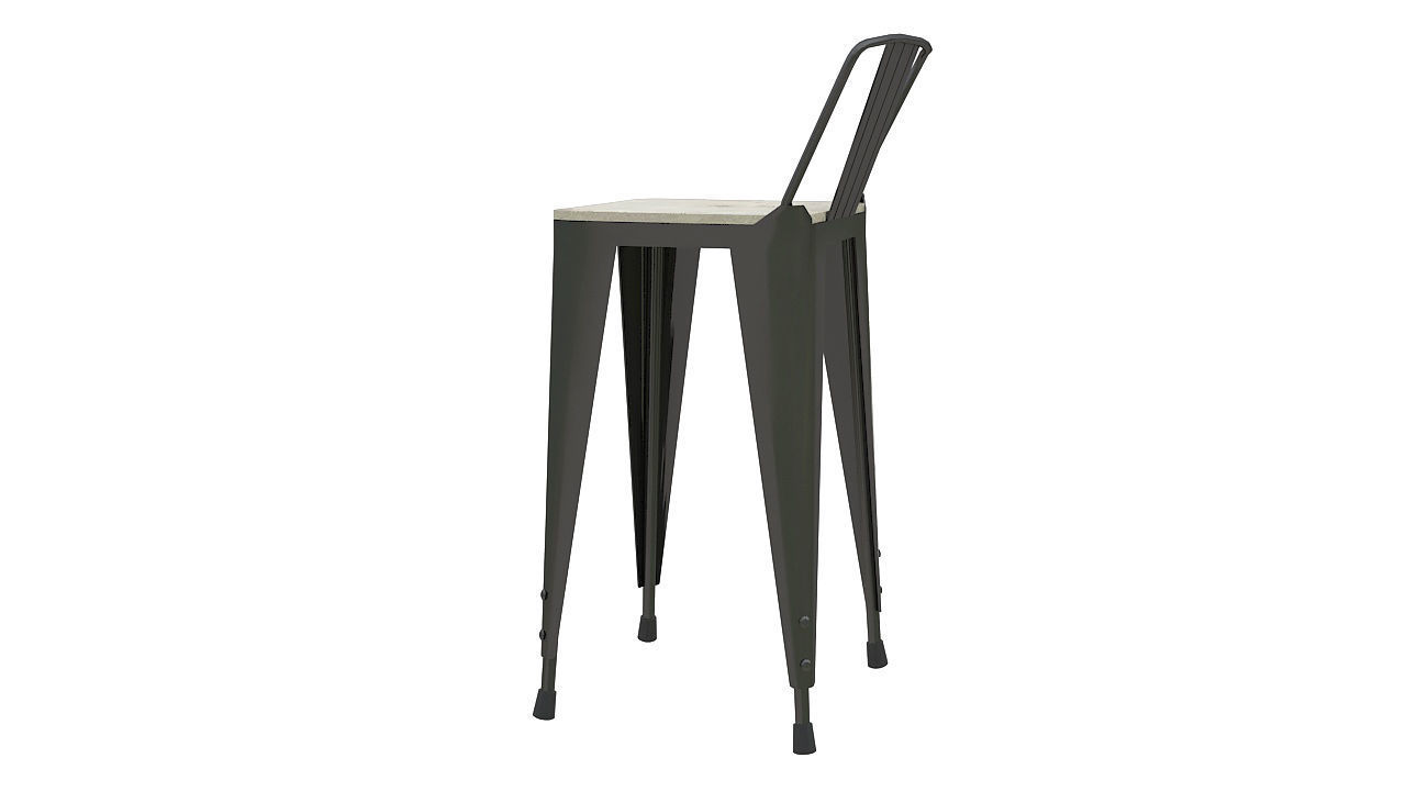 Metal stool wooden seat 3D model_3