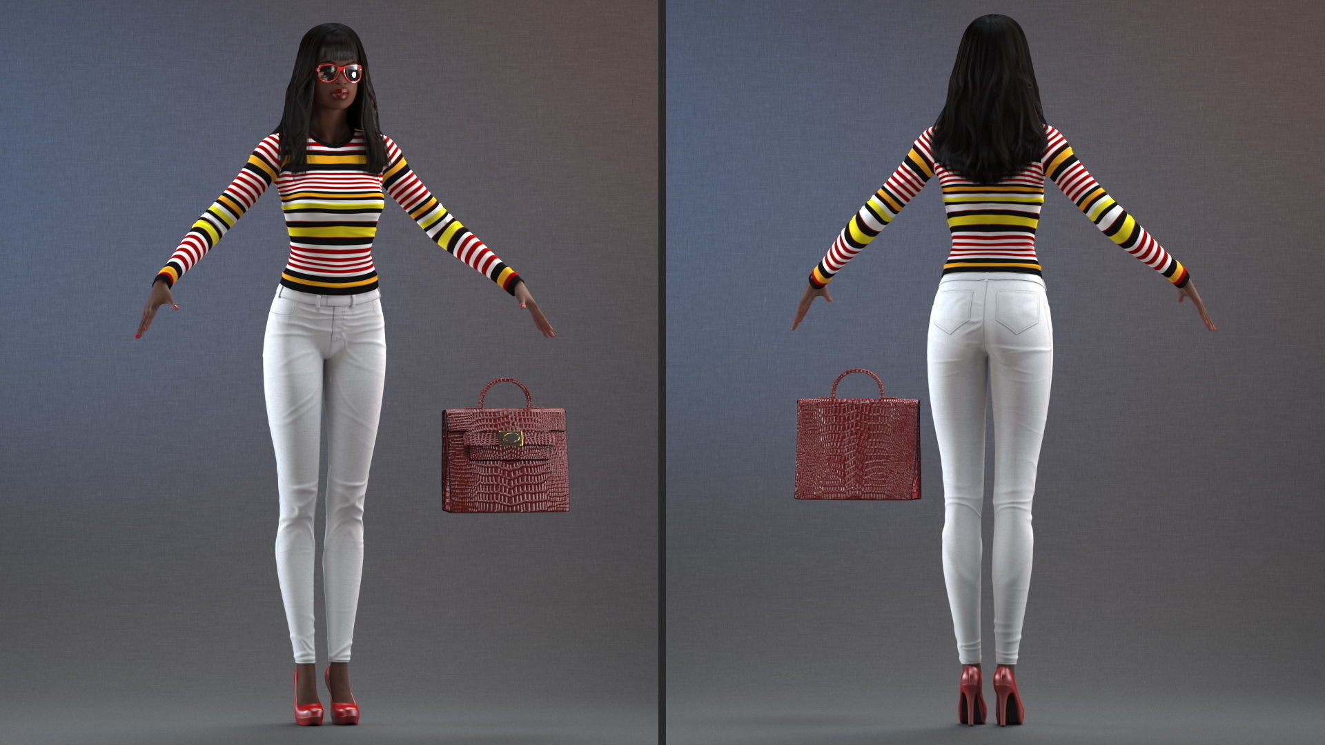 Fashionable Style Teenage Black Girl Rigged for Modo 3D model_17