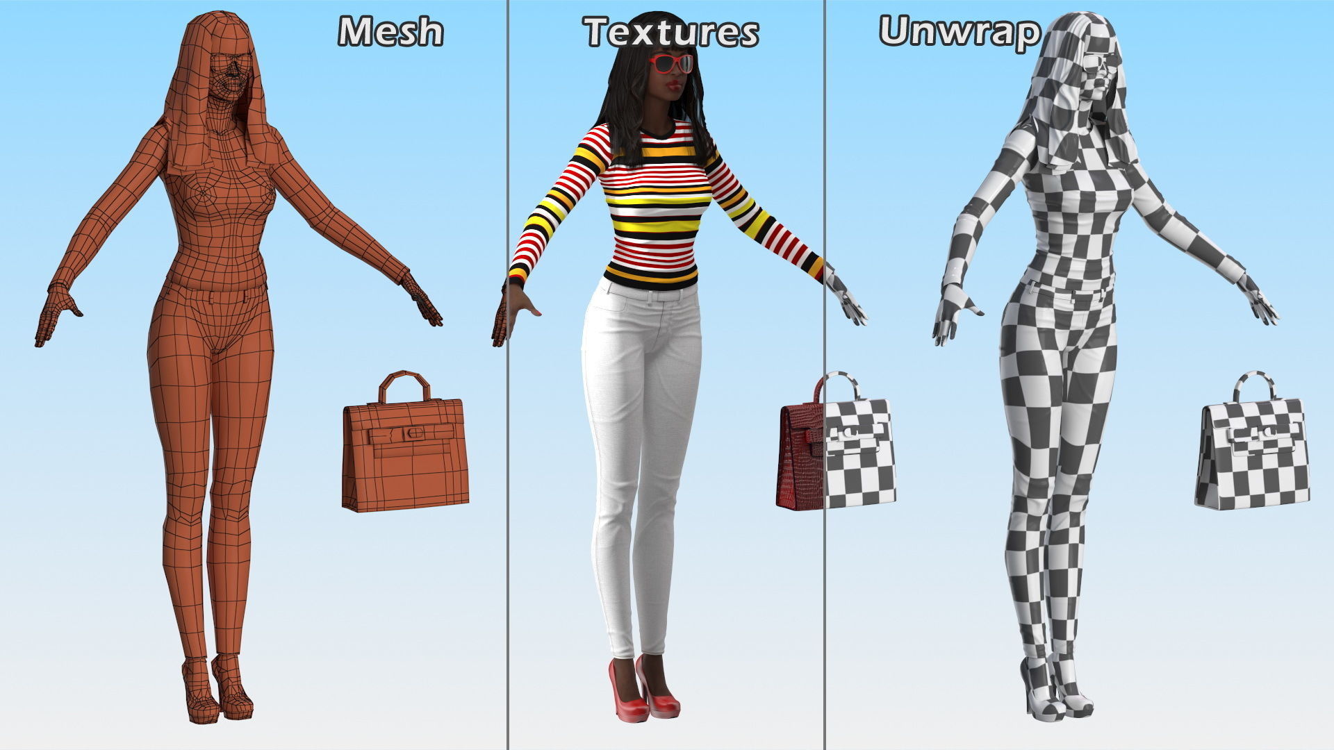 Fashionable Style Teenage Black Girl Rigged for Modo 3D model_29