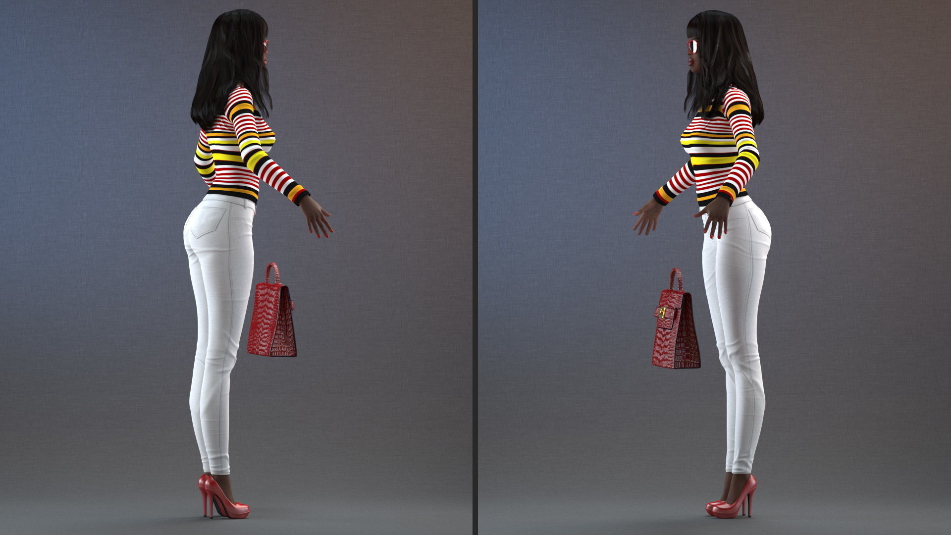 Fashionable Style Teenage Black Girl Rigged for Modo 3D model_18