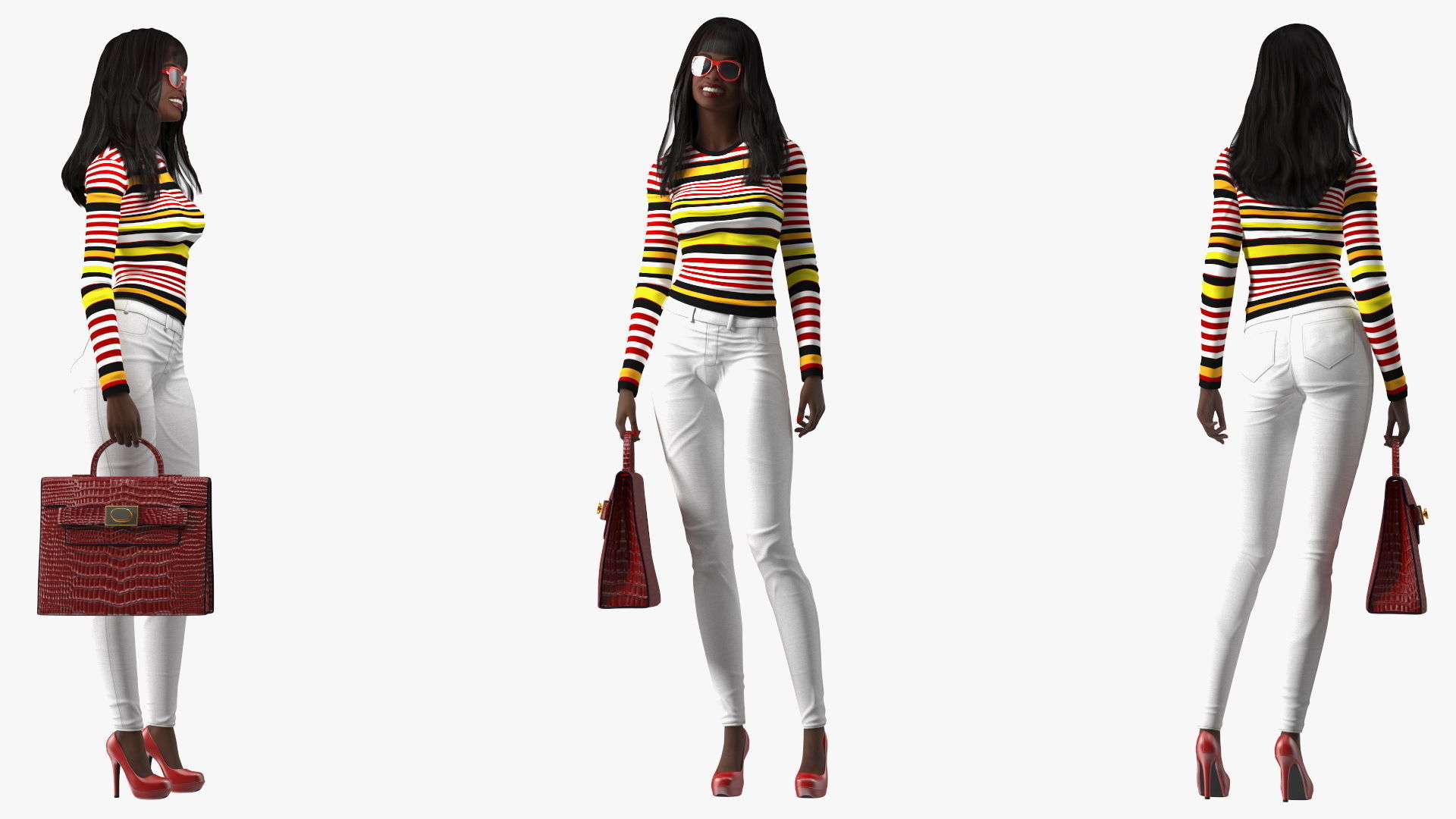 Fashionable Style Teenage Black Girl Rigged for Modo 3D model_23