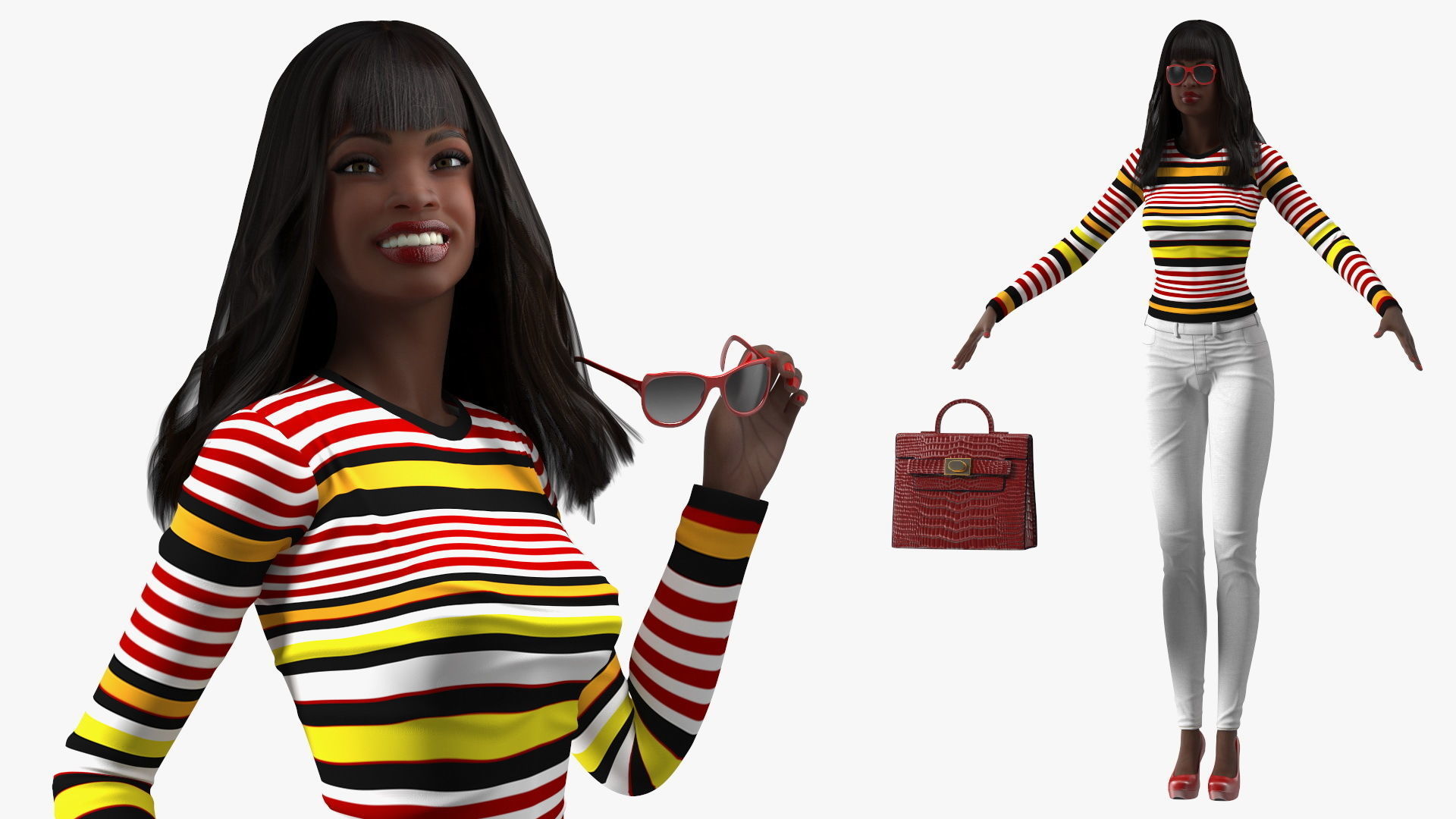 Fashionable Style Teenage Black Girl Rigged for Modo 3D model_1