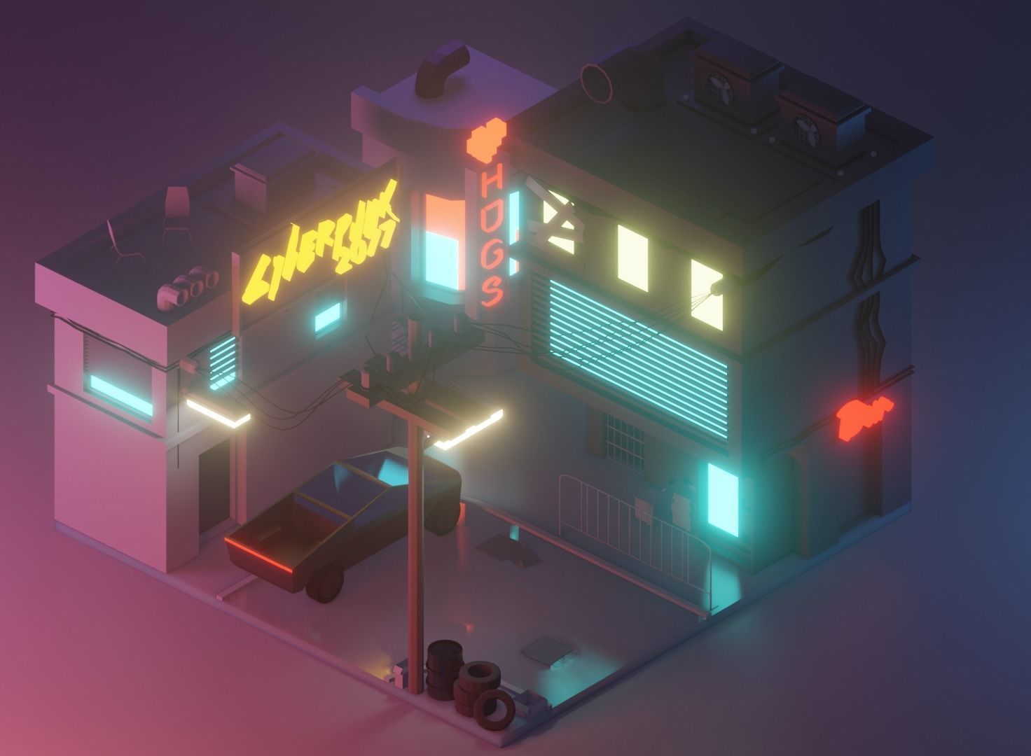 THE CYBERPUNK CITY OF LOW-POLY Low-poly 3D model_3