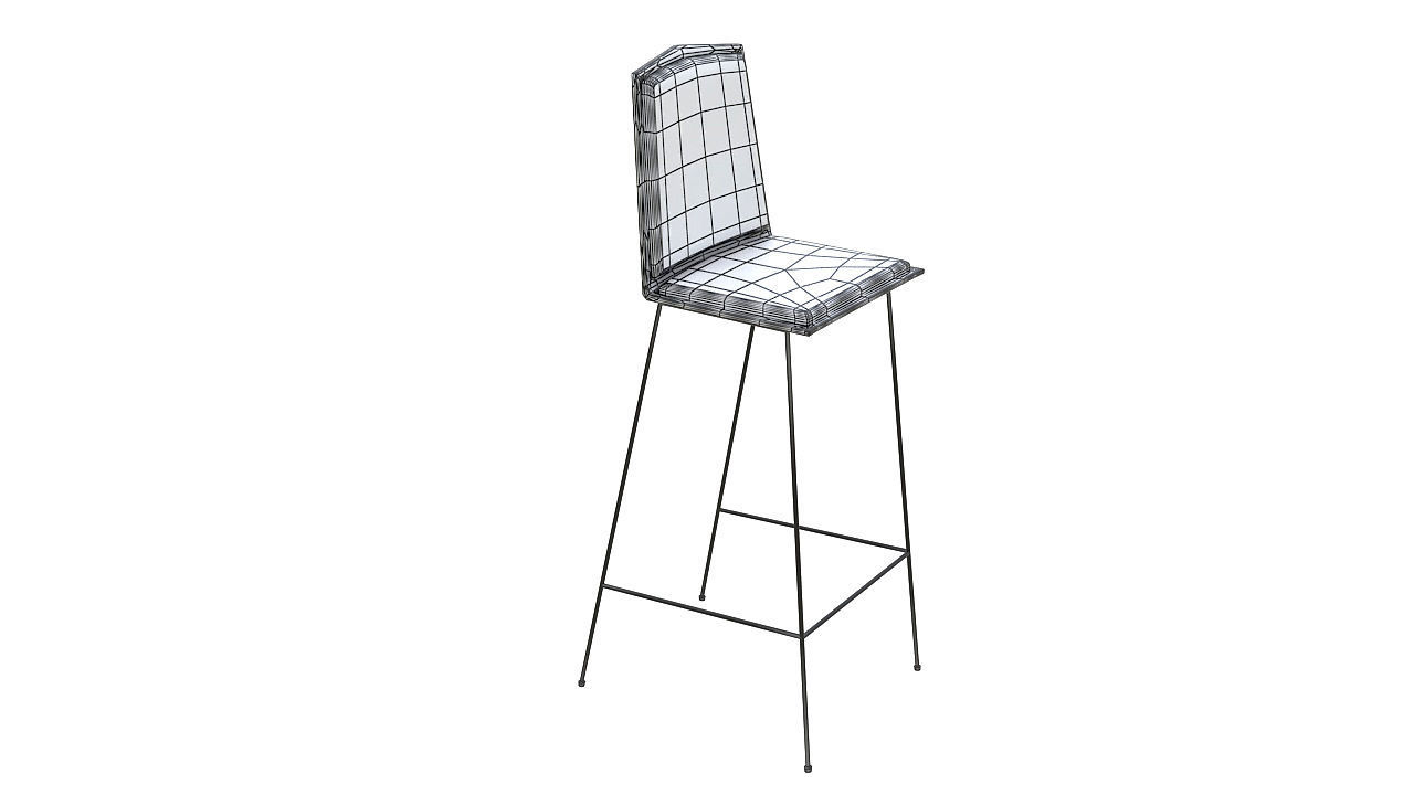 Metal stool padded seat 3D model_9