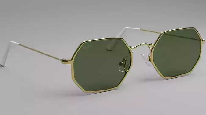 Rayban Hexagonal Aviator Golden Green Sunglasses