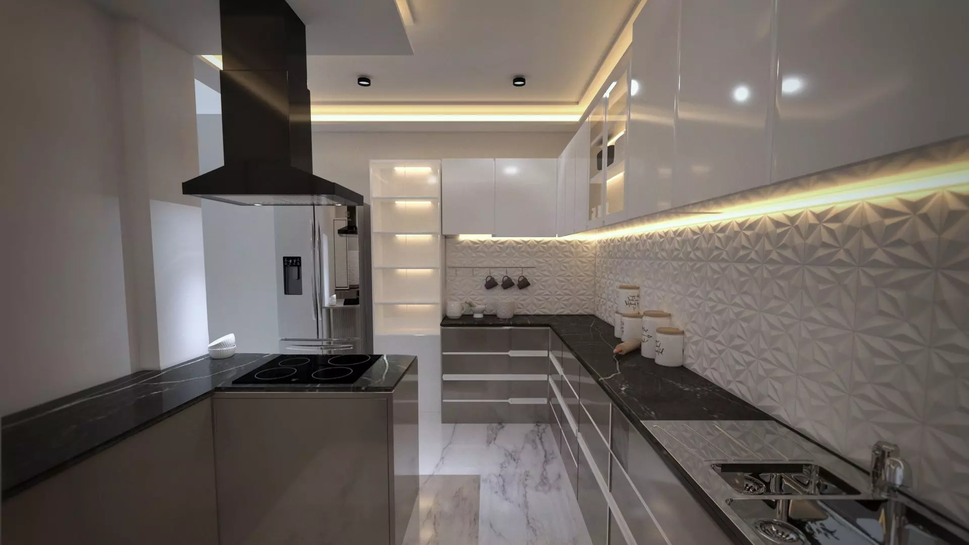 KITCHEN closet with two doors and wooden shelf 3D model_0