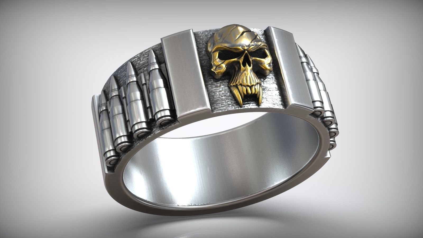 Skull Punisher Ring Fan Art Bandolier Oxidized Silver  3D print model_5