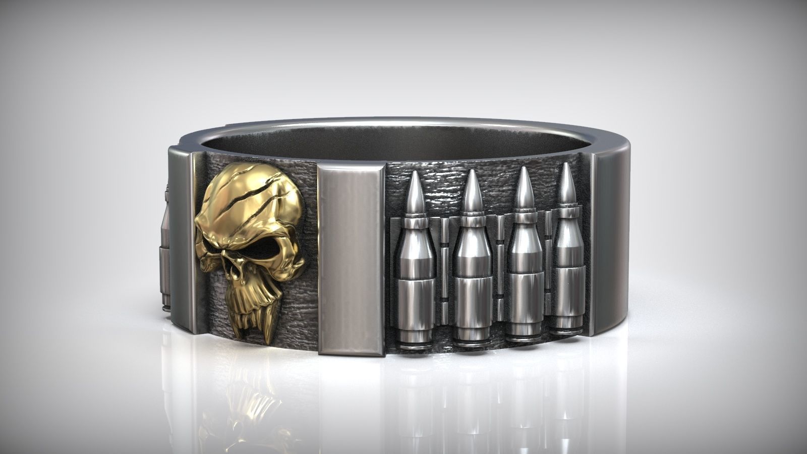 Skull Punisher Ring Fan Art Bandolier Oxidized Silver  3D print model_2