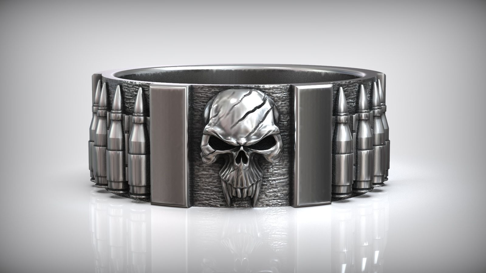 Skull Punisher Ring Fan Art Bandolier Oxidized Silver  3D print model_4
