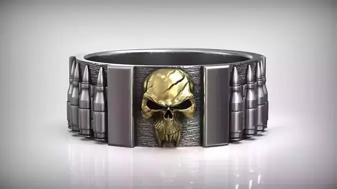Skull Punisher Ring Fan Art Bandolier Oxidized Silver  3D print model
