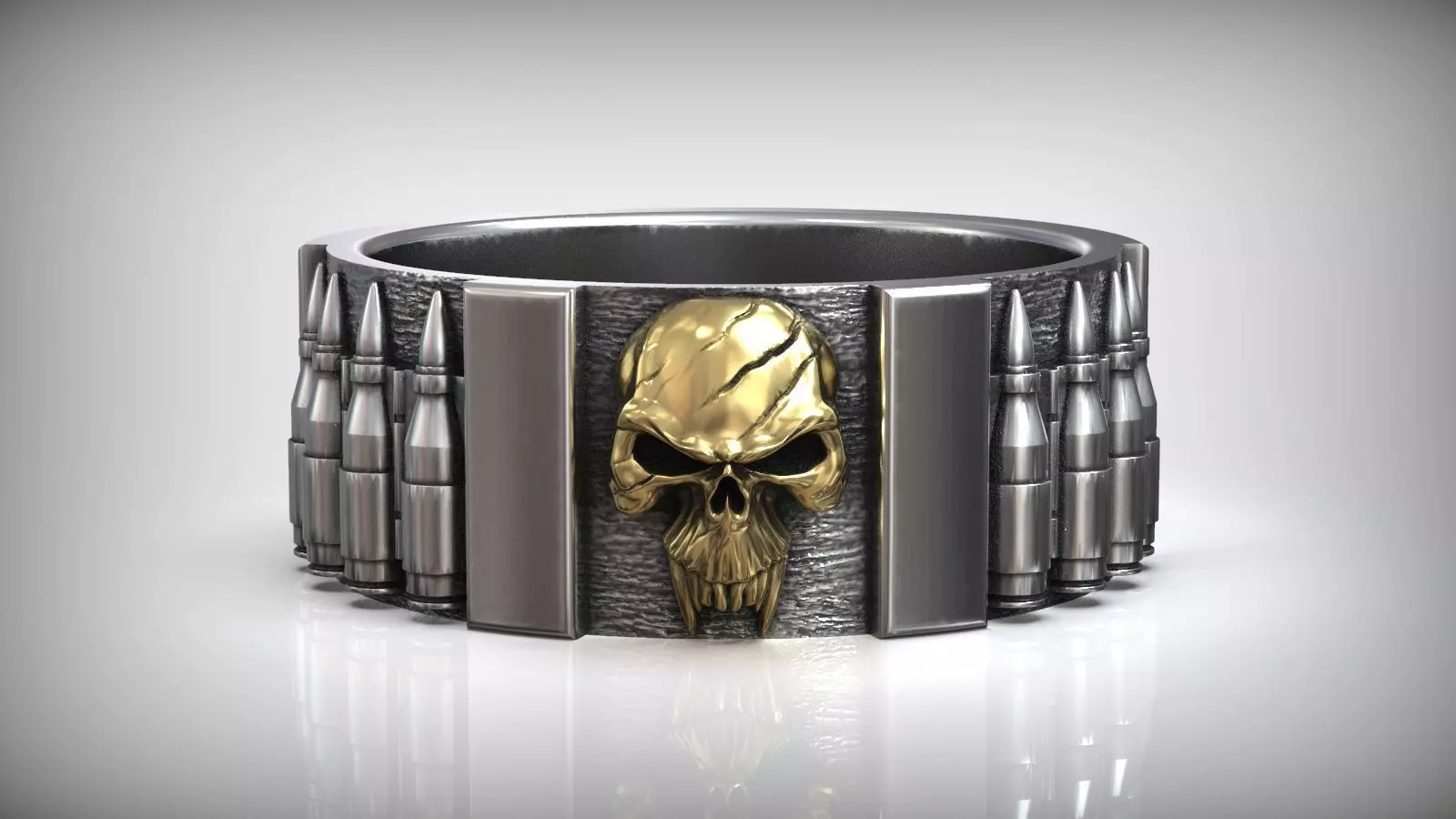 Skull Punisher Ring Fan Art Bandolier Oxidized Silver  3D print model_0