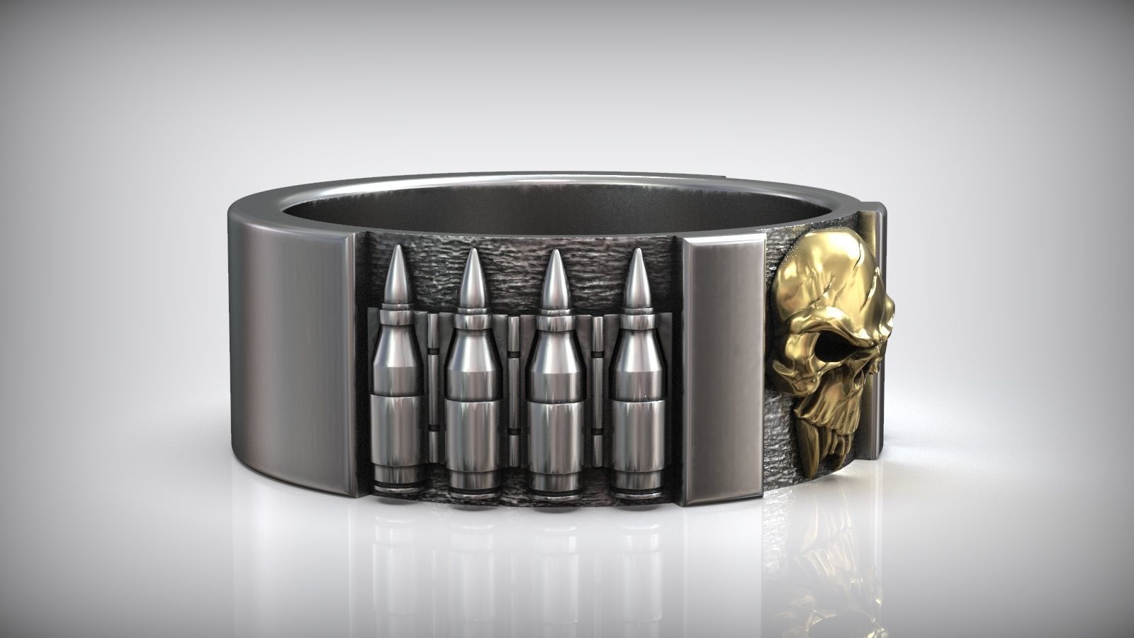 Skull Punisher Ring Fan Art Bandolier Oxidized Silver  3D print model_3