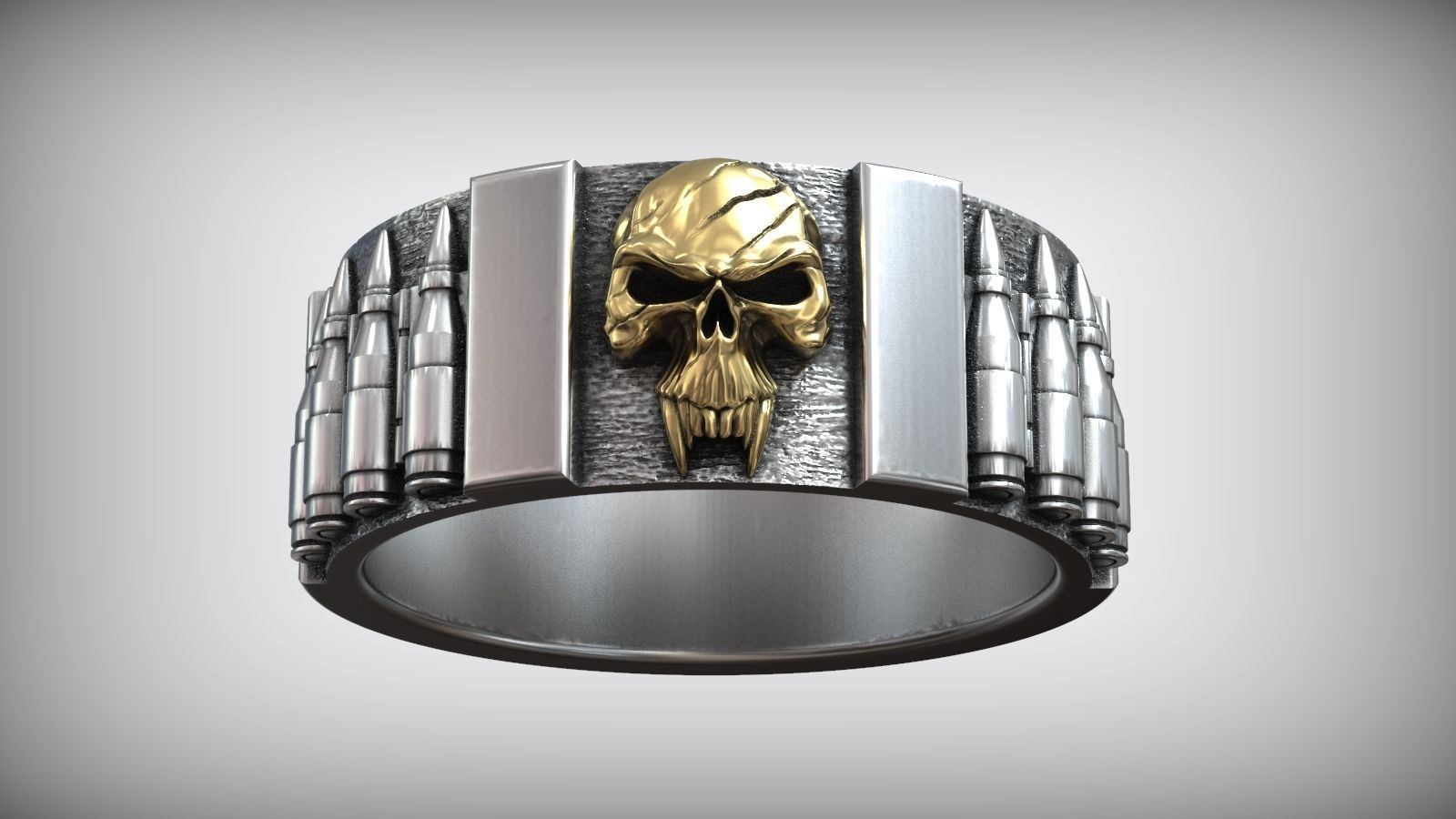 Skull Punisher Ring Fan Art Bandolier Oxidized Silver  3D print model_1