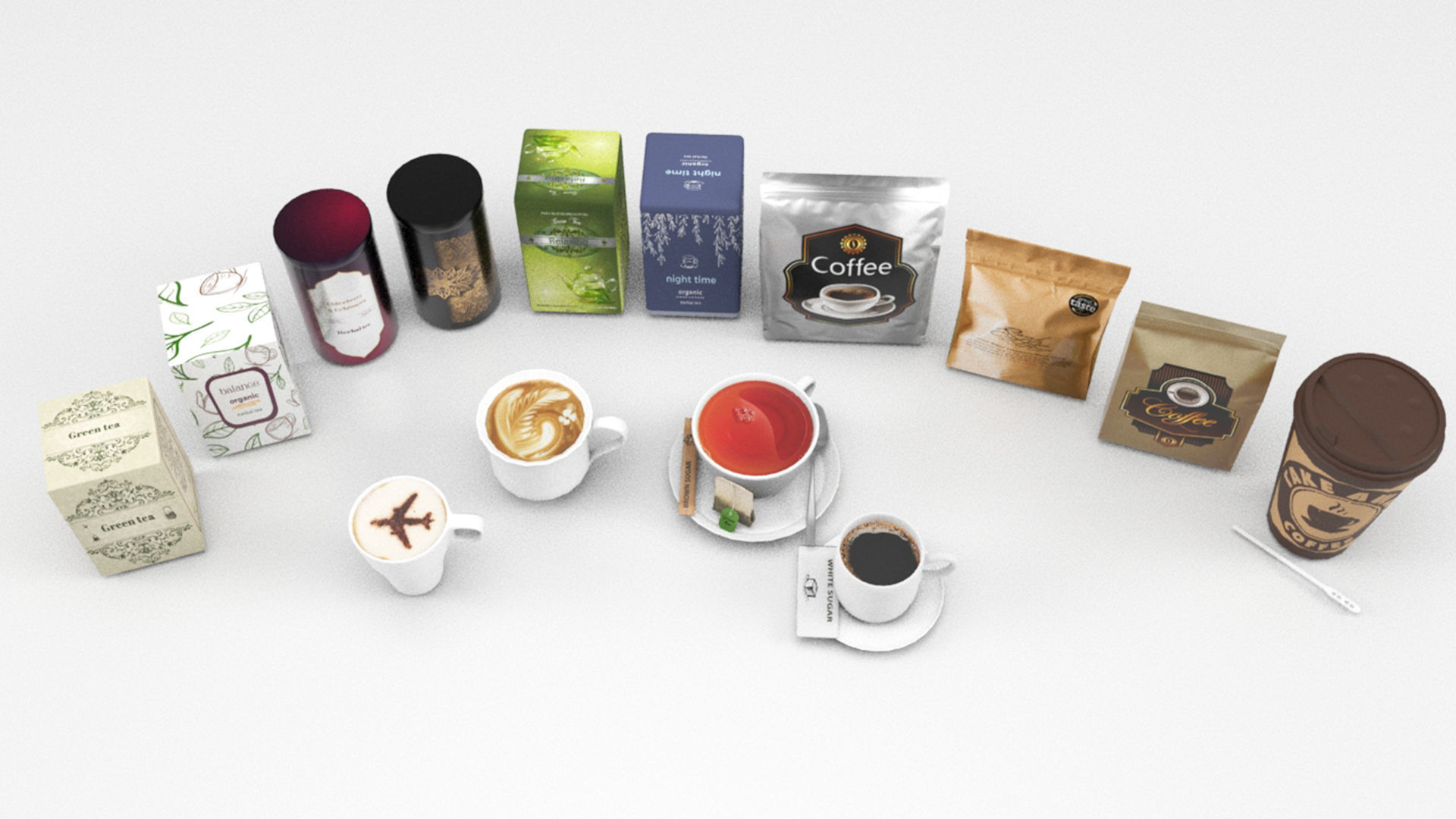 Tea and coffee set Low-poly 3D model_3