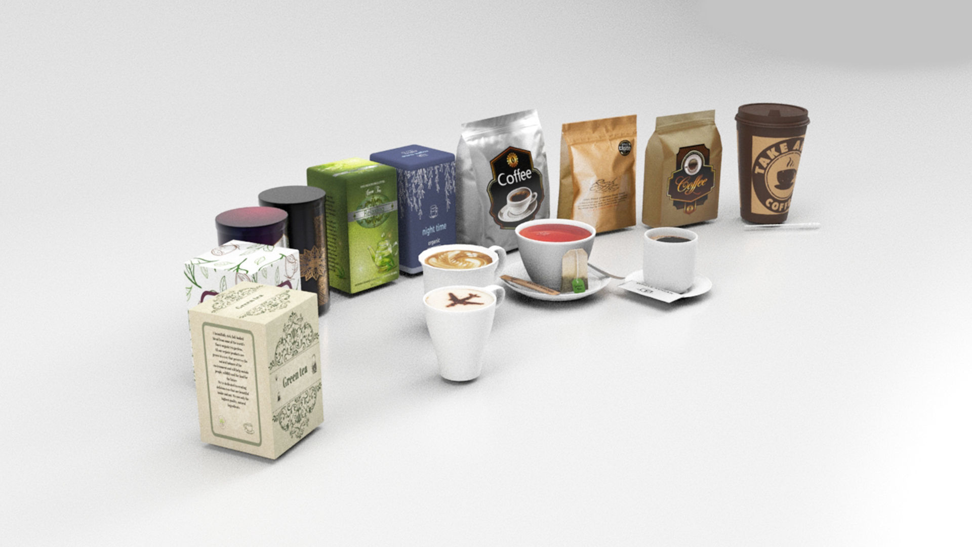 Tea and coffee set Low-poly 3D model_2