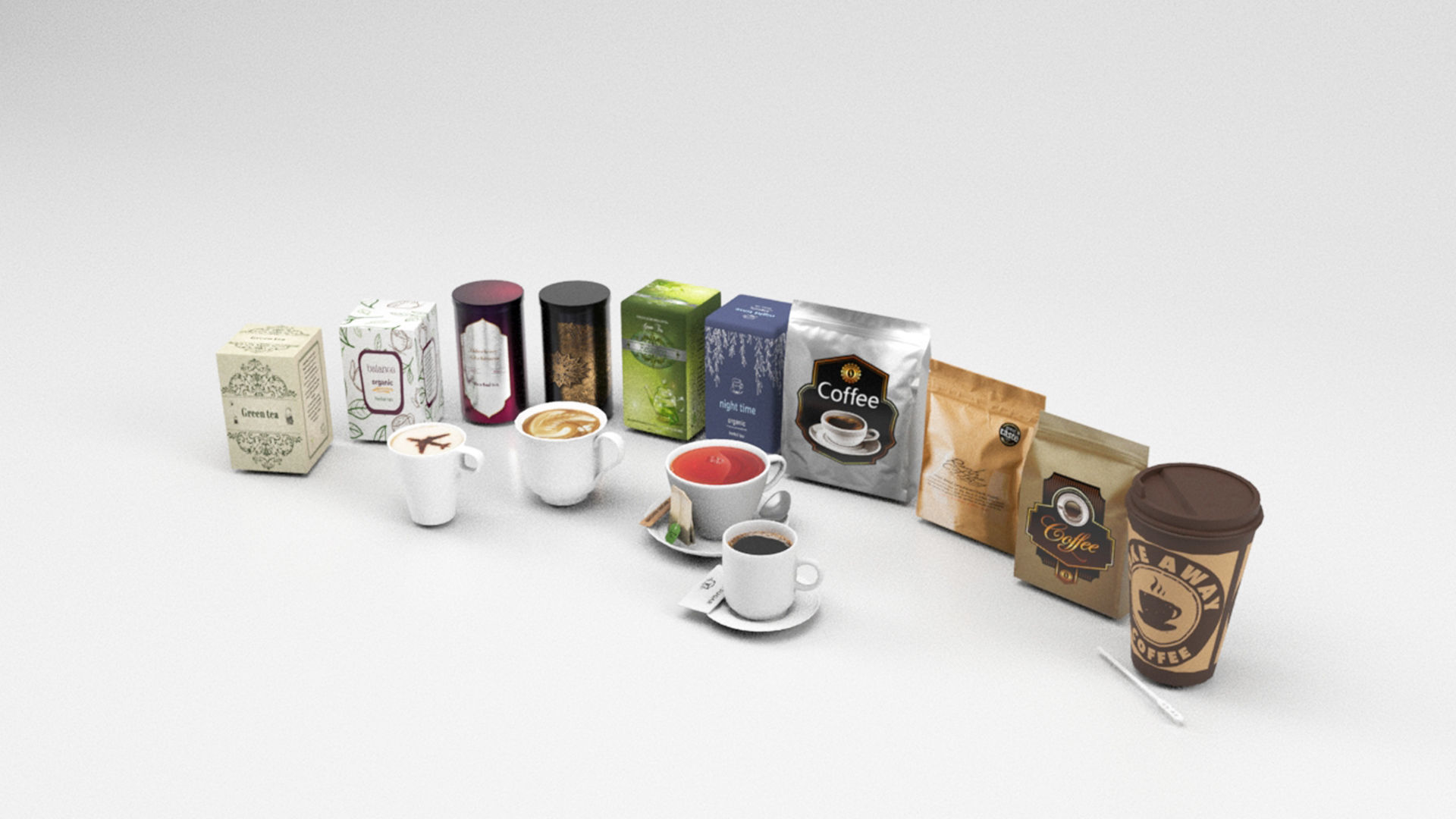 Tea and coffee set Low-poly 3D model_1