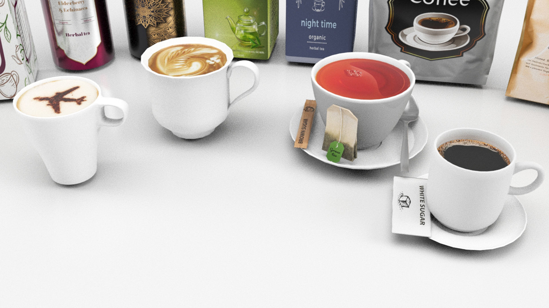 Tea and coffee set Low-poly 3D model_4