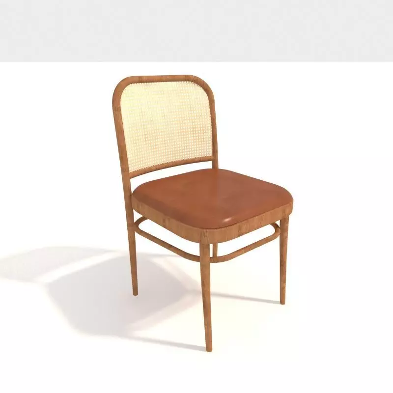 Chair wooden with cane seat 3D model_0
