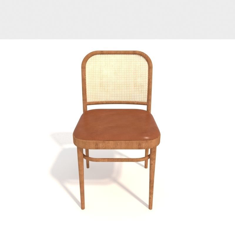Chair wooden with cane seat 3D model_1