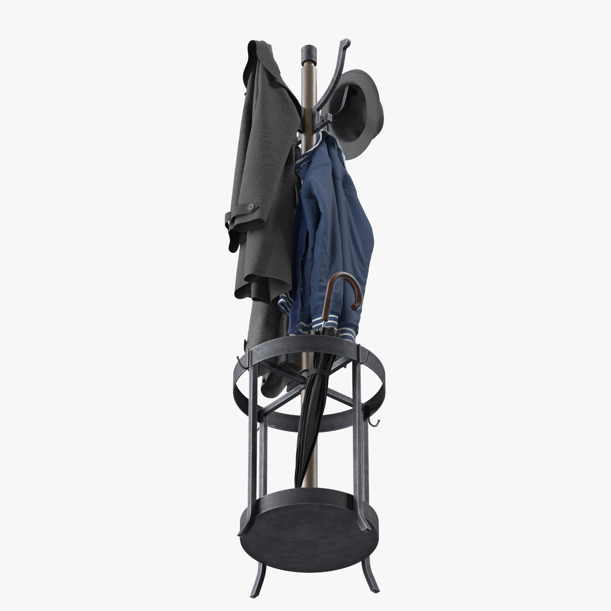 Andreas Wood and Metal Coat Rack with Umbrella Stand 3D model_13