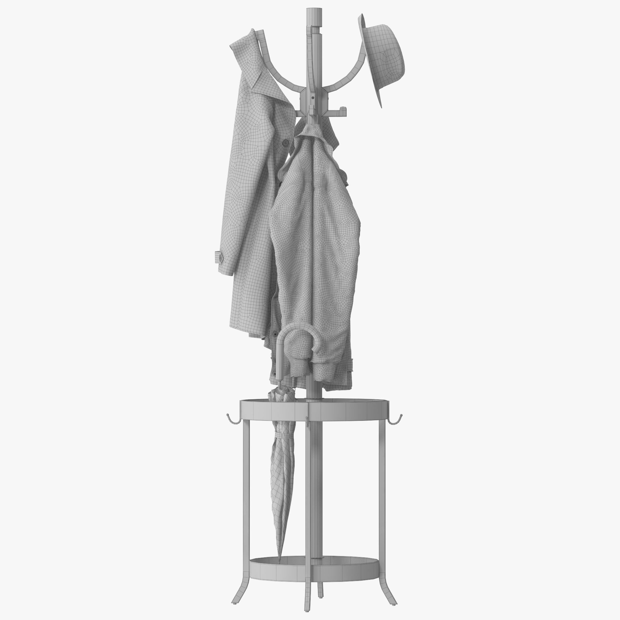 Andreas Wood and Metal Coat Rack with Umbrella Stand 3D model_15