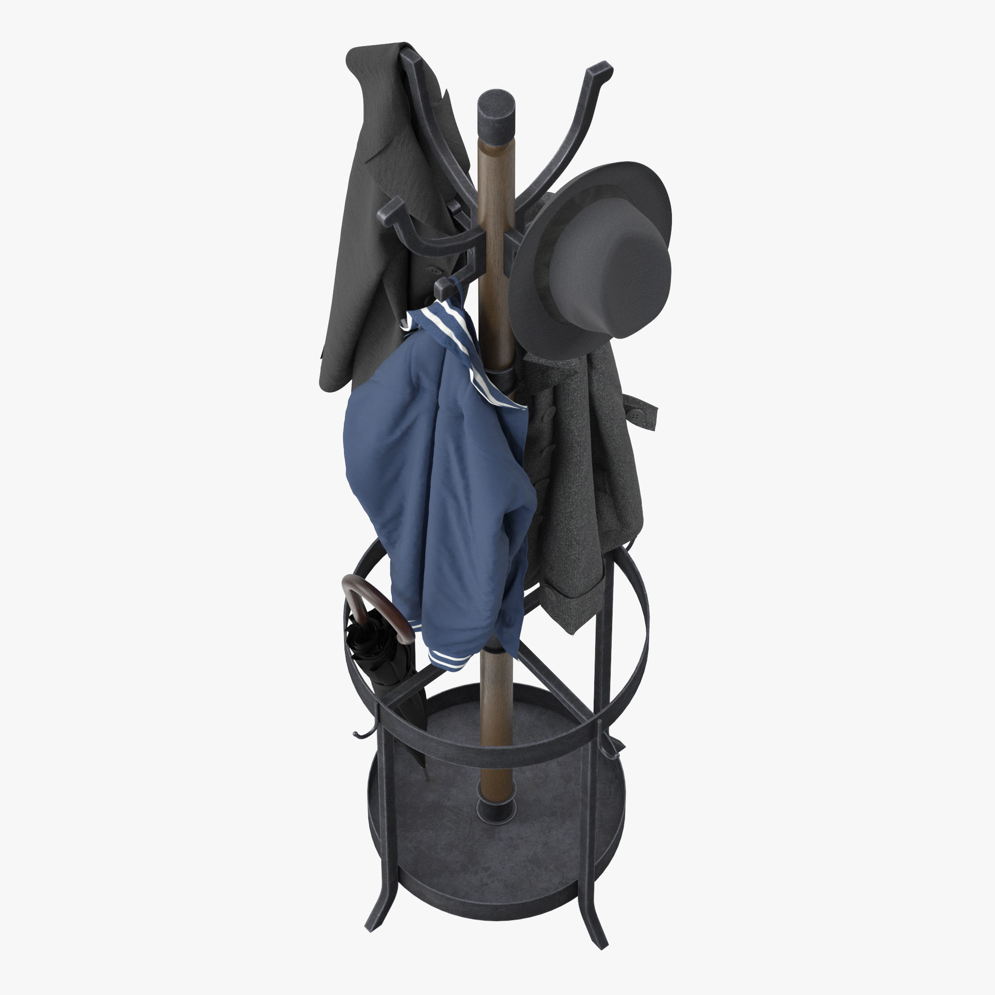 Andreas Wood and Metal Coat Rack with Umbrella Stand 3D model_12