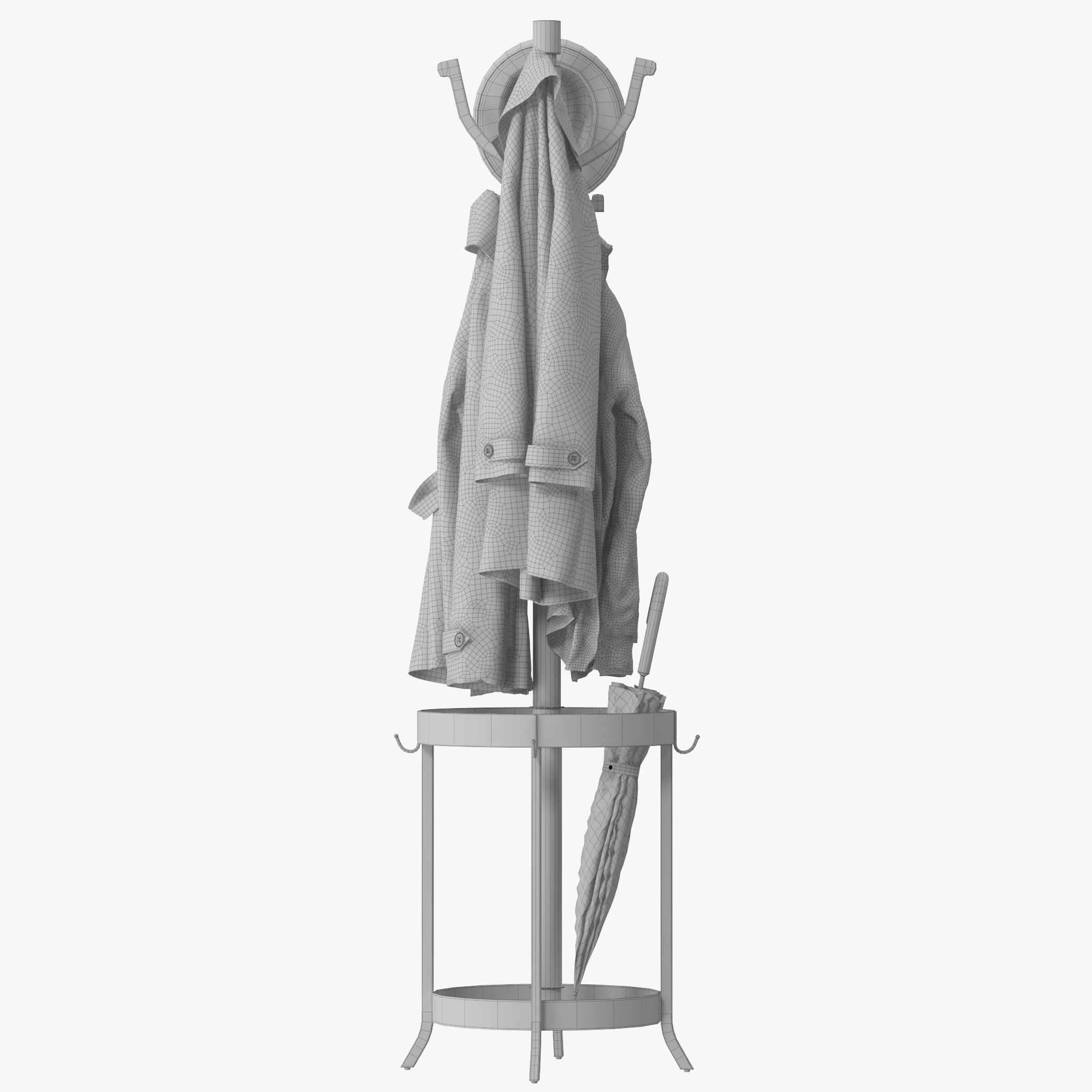 Andreas Wood and Metal Coat Rack with Umbrella Stand 3D model_17