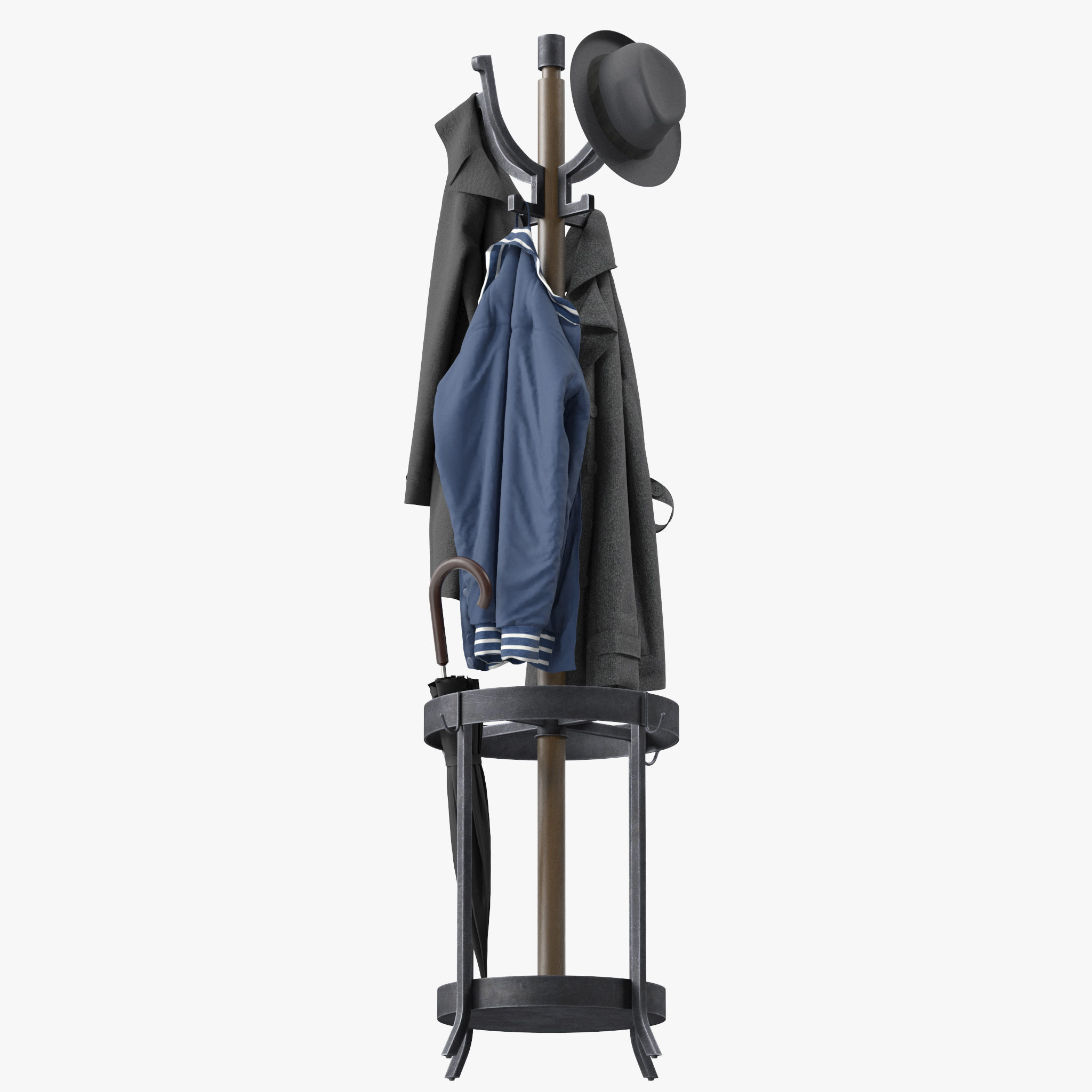 Andreas Wood and Metal Coat Rack with Umbrella Stand 3D model_7
