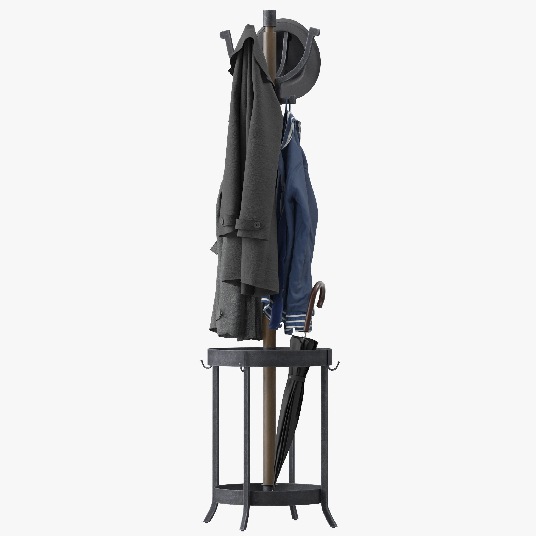 Andreas Wood and Metal Coat Rack with Umbrella Stand 3D model_4