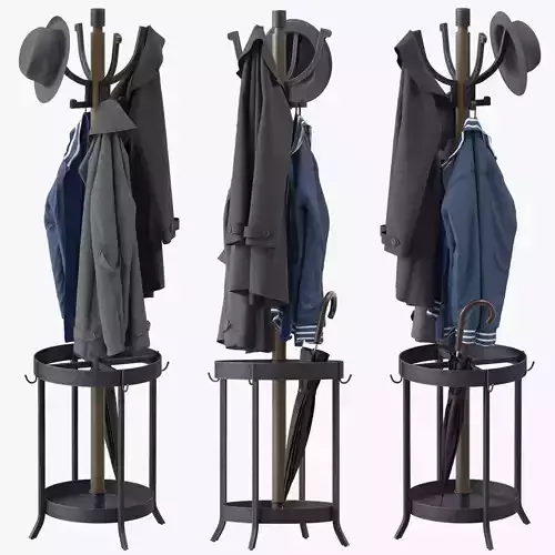 Andreas Wood and Metal Coat Rack with Umbrella Stand 3D model
