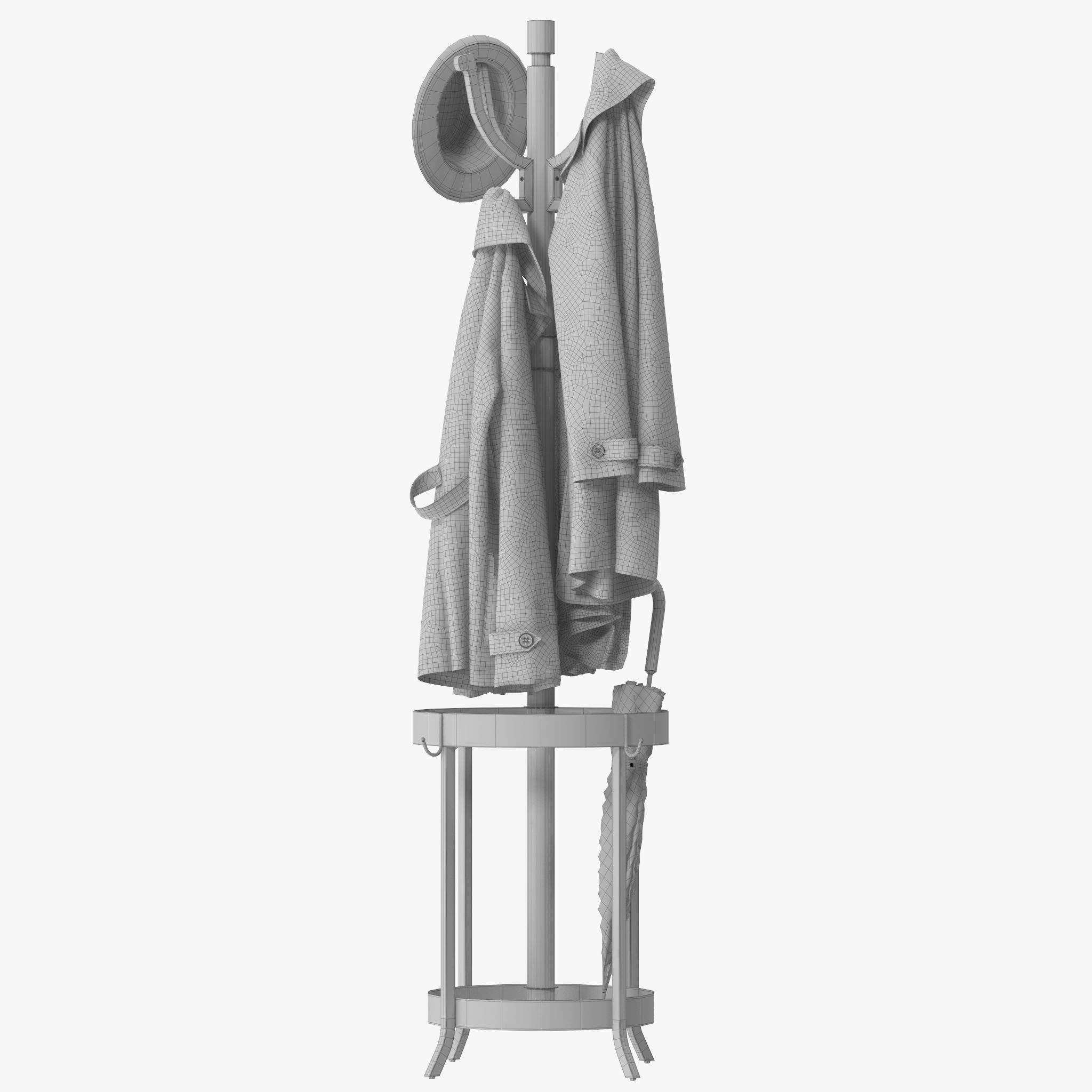 Andreas Wood and Metal Coat Rack with Umbrella Stand 3D model_16