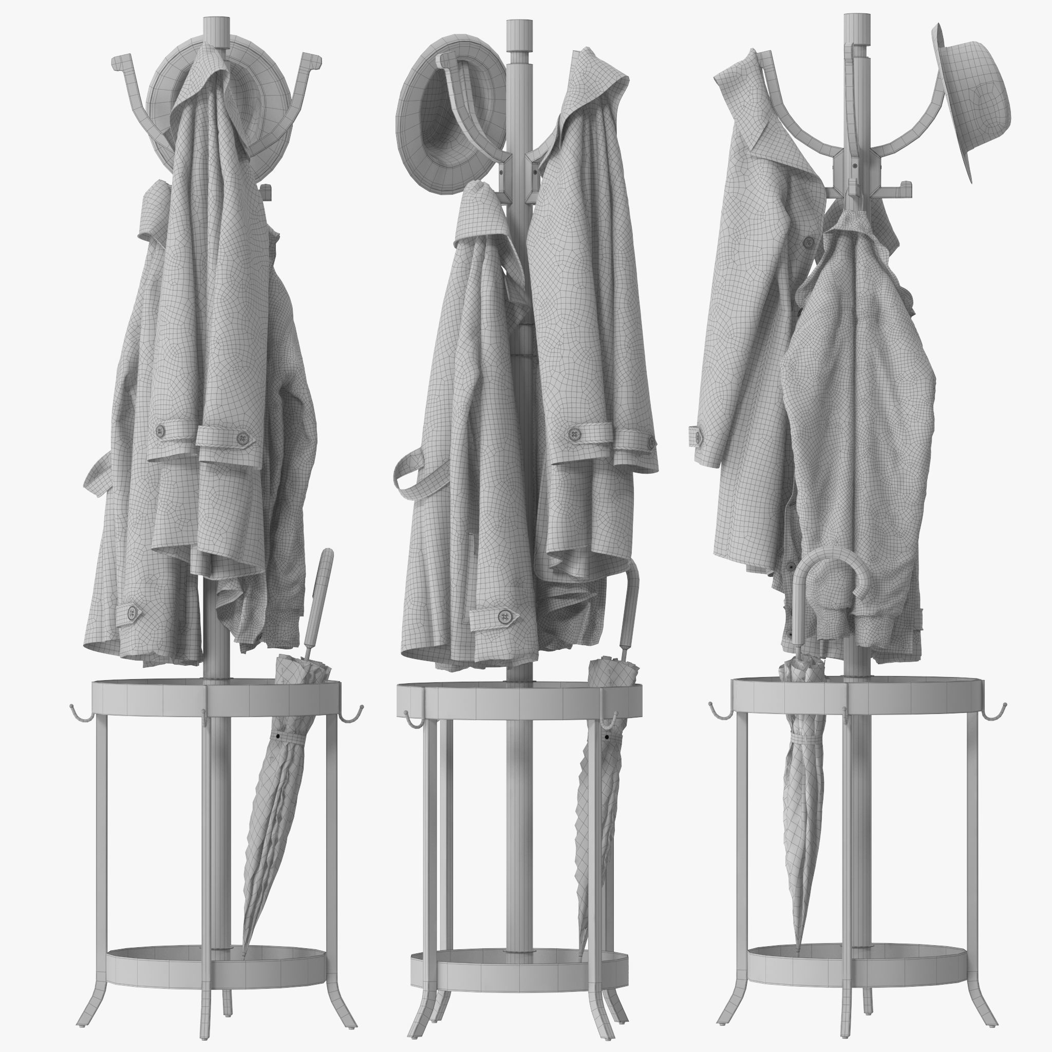 Andreas Wood and Metal Coat Rack with Umbrella Stand 3D model_14