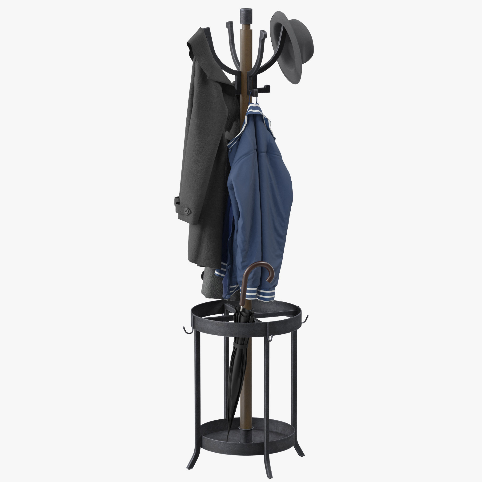 Andreas Wood and Metal Coat Rack with Umbrella Stand 3D model_5