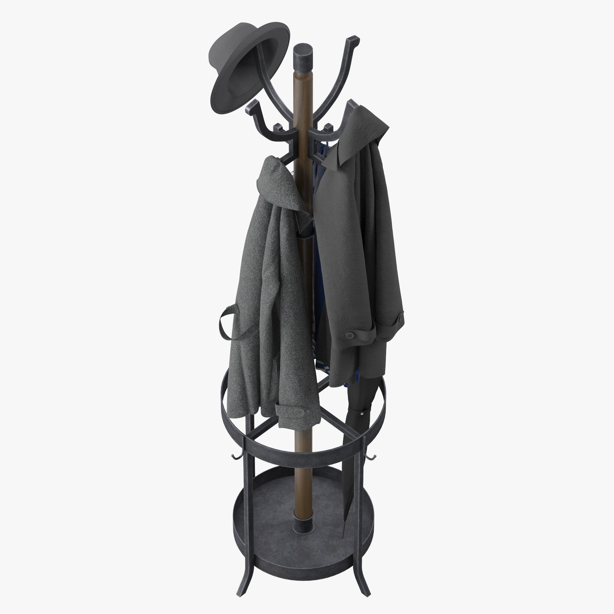 Andreas Wood and Metal Coat Rack with Umbrella Stand 3D model_8
