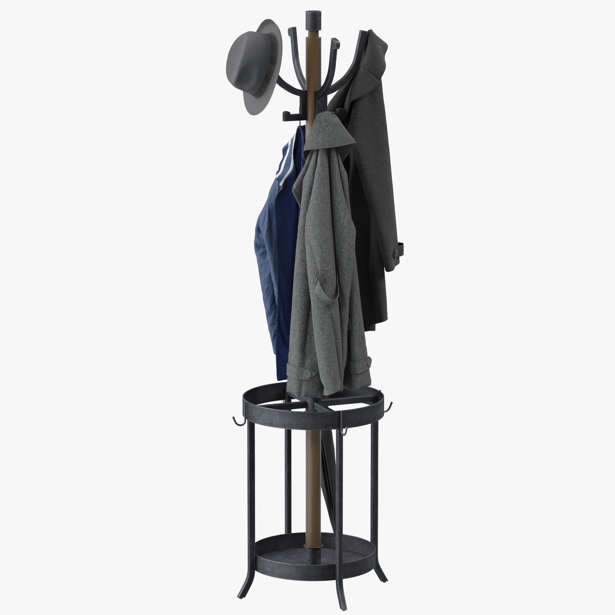 Andreas Wood and Metal Coat Rack with Umbrella Stand 3D model_6