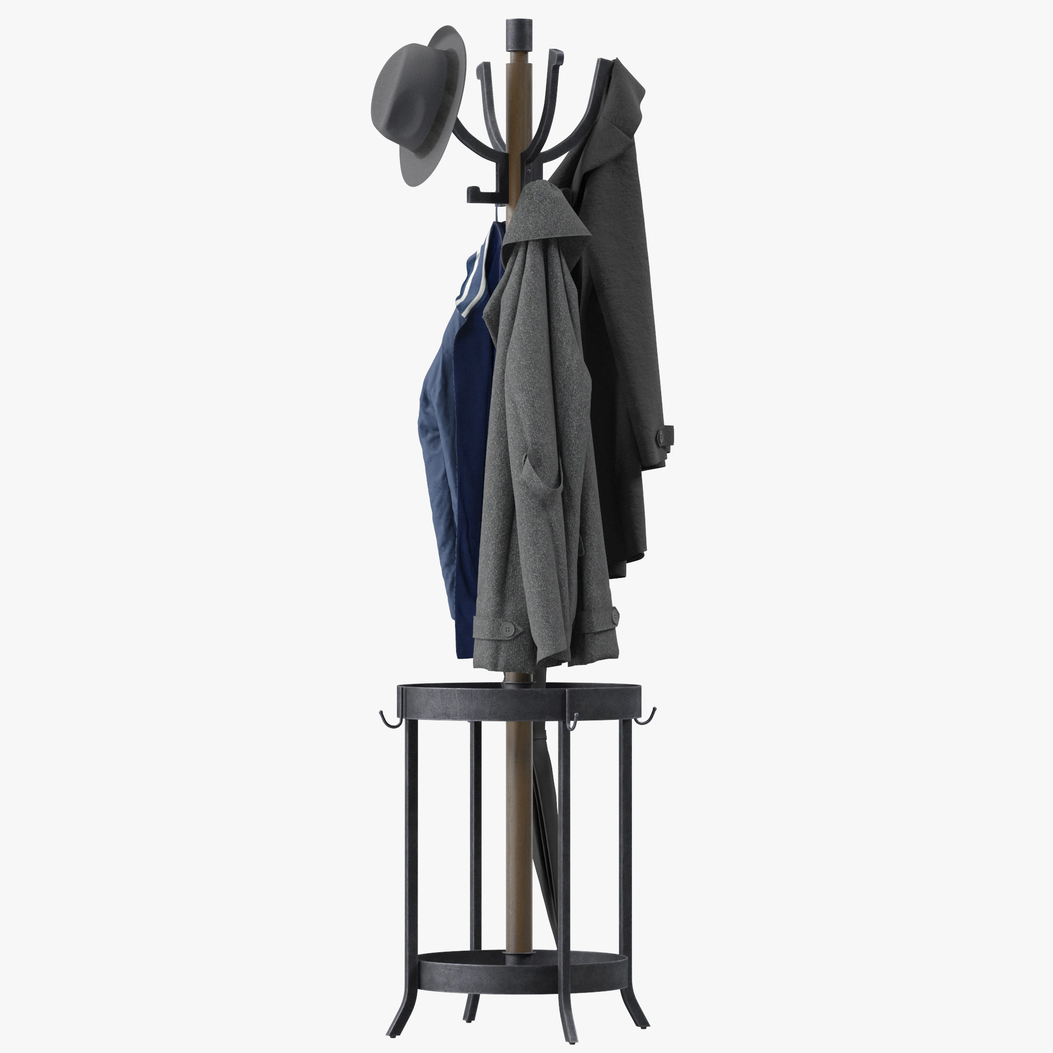 Andreas Wood and Metal Coat Rack with Umbrella Stand 3D model_10