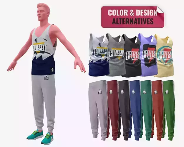 Sportswear man in tank top and pants