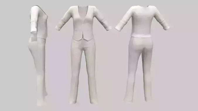 Deep Neck Blazer with Stretch Trousers