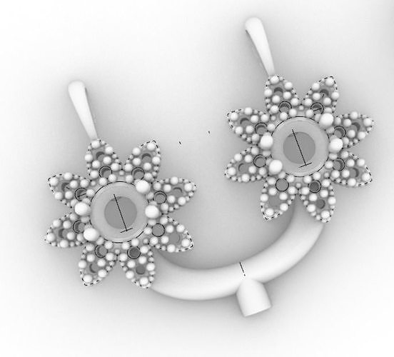 flower pair of earrings with diamonds in center 3D print model