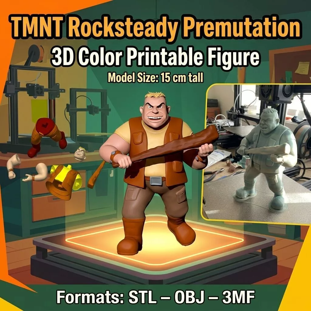 TMNT Rocksteady Premutation 3D Color Printable Figure 3D print model