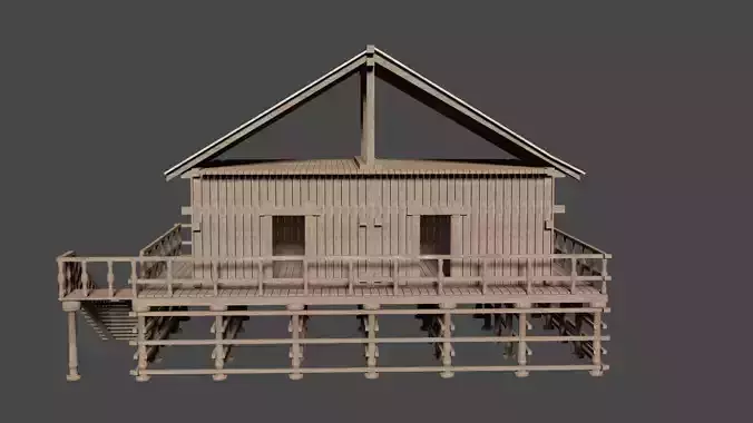 Wood house LowPoly on Pylon  Free low-poly 3D model