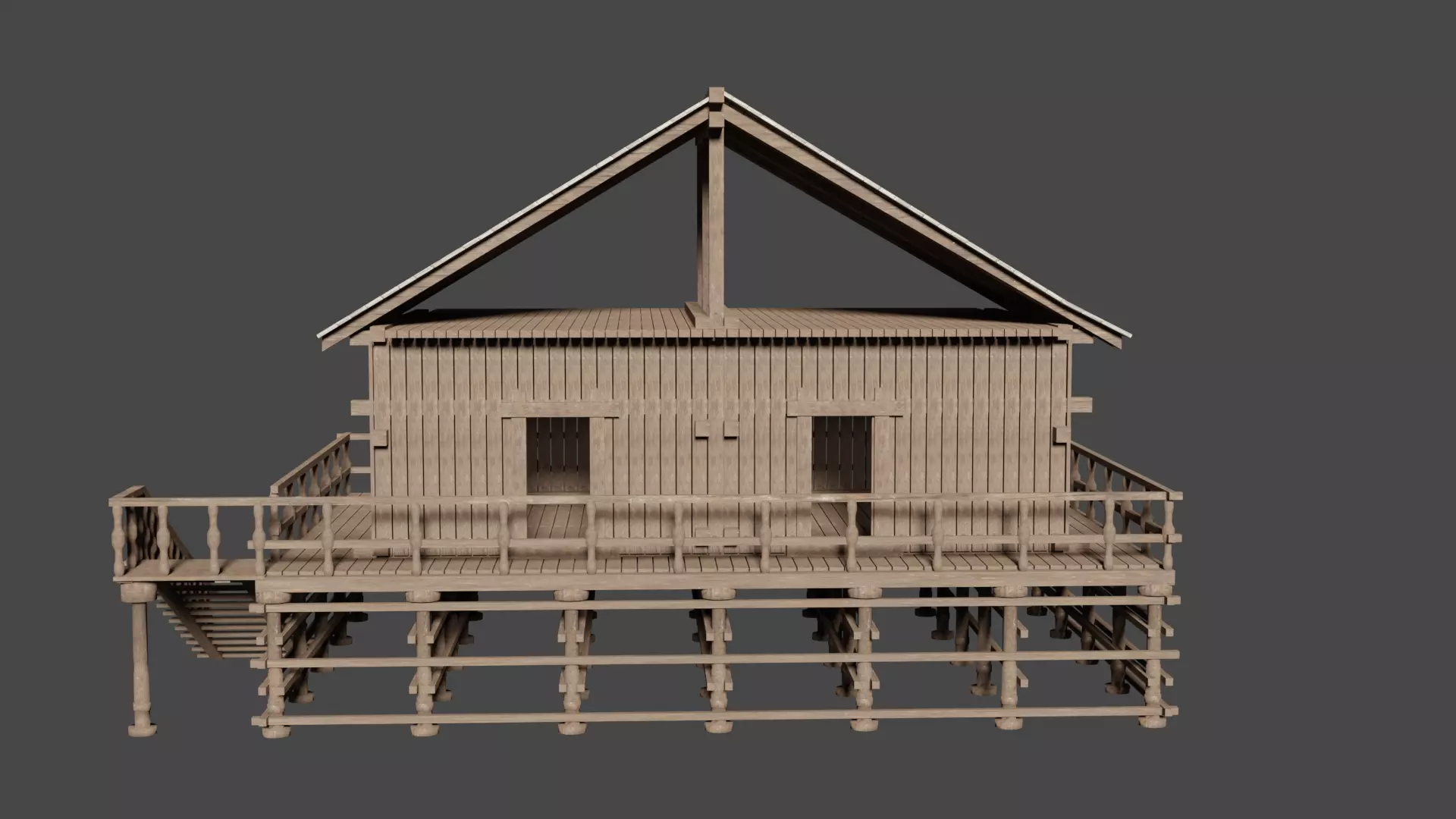 Wood house LowPoly on Pylon Free low-poly 3D model