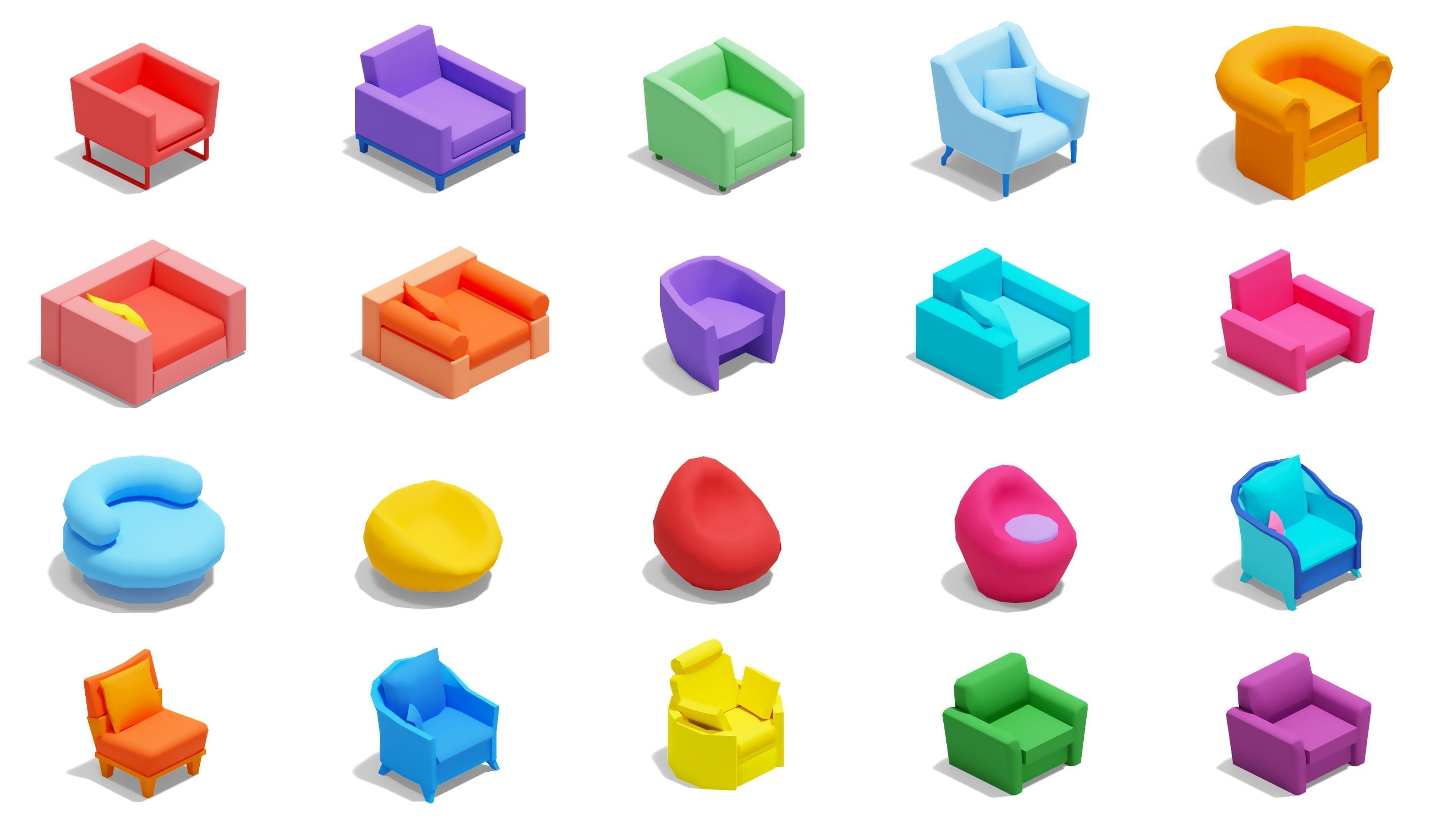 Furniture Bright Low-poly 3D model_3