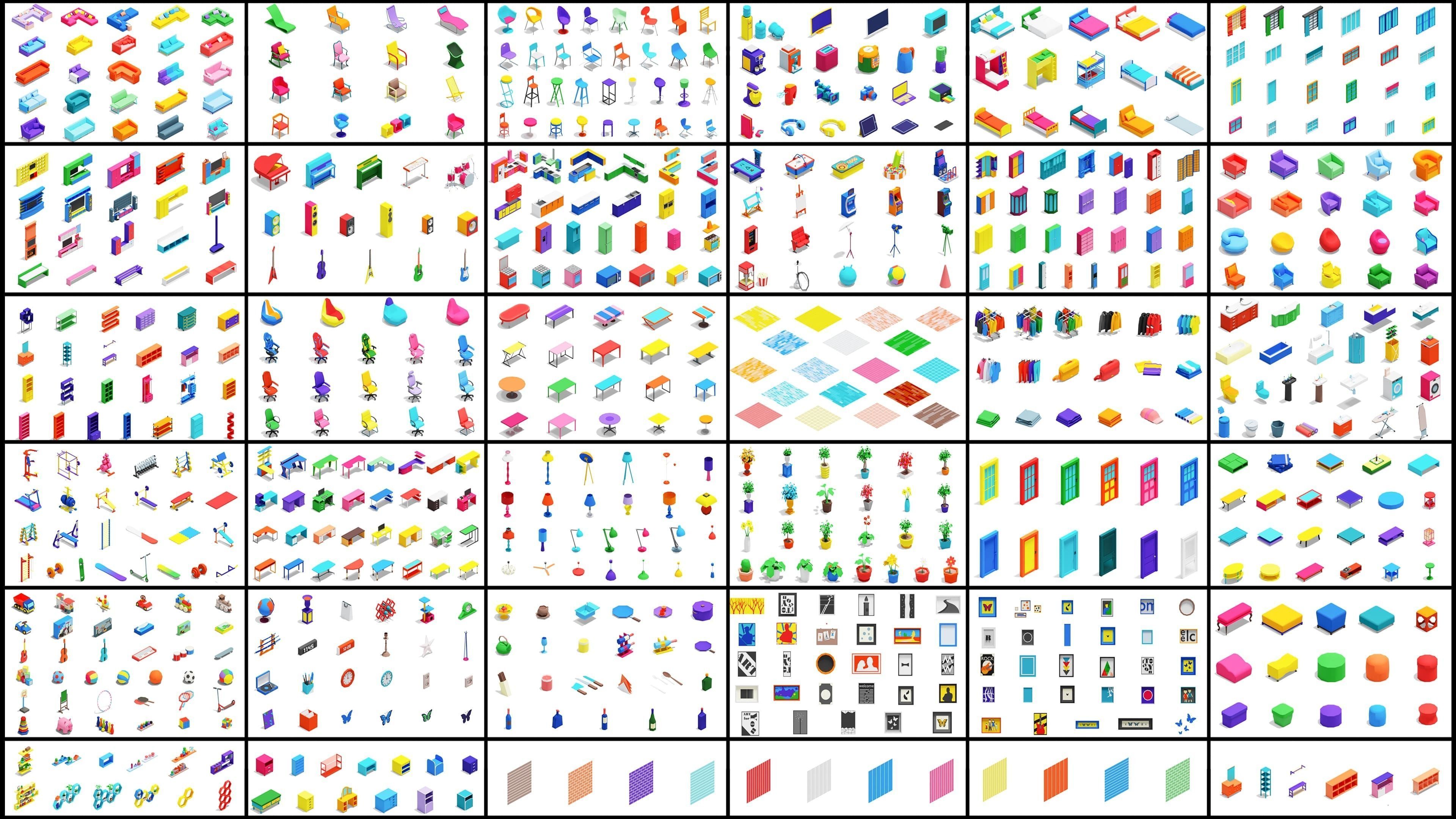 Furniture Bright Low-poly 3D model_2