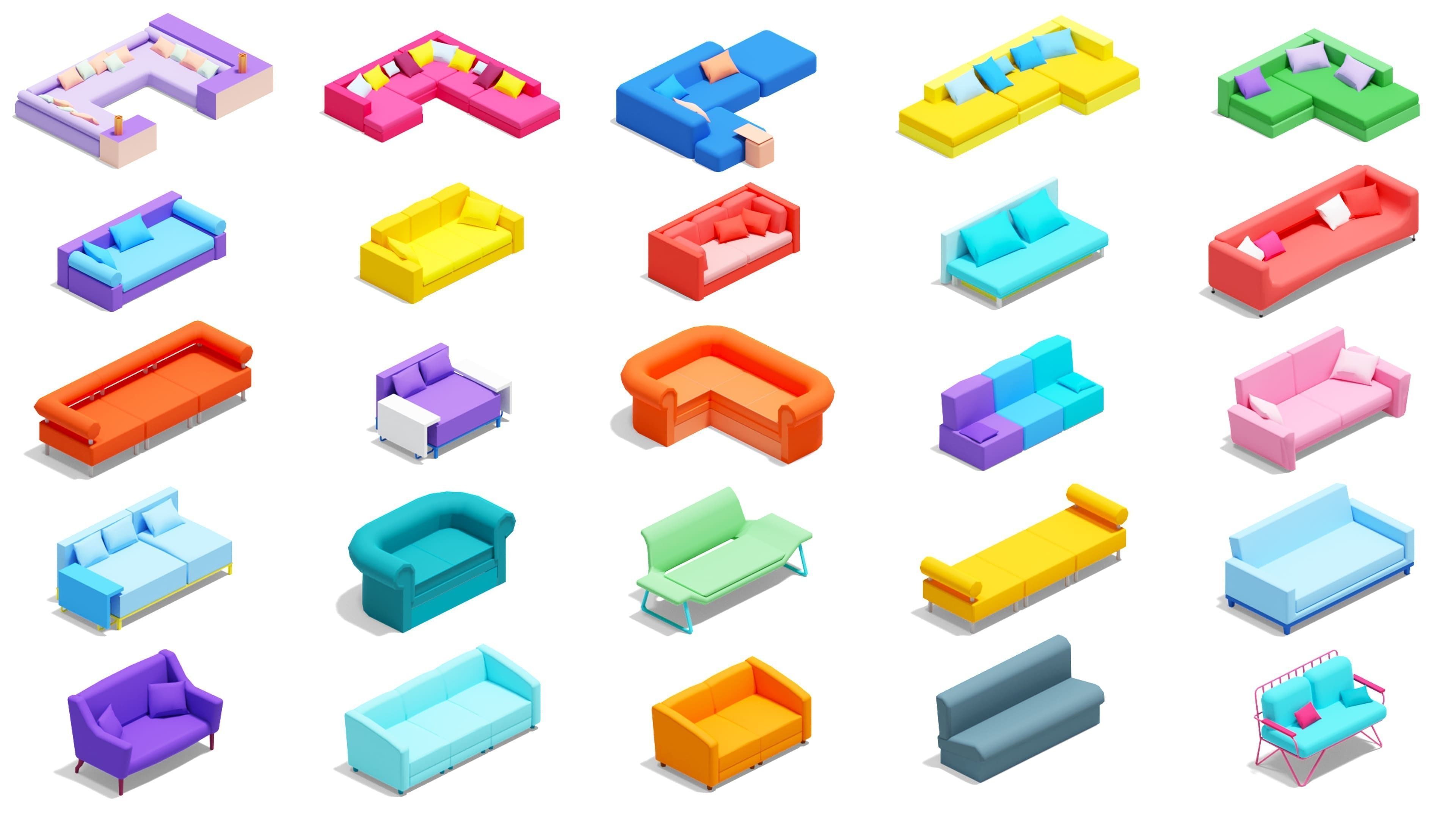 Furniture Bright Low-poly 3D model_29