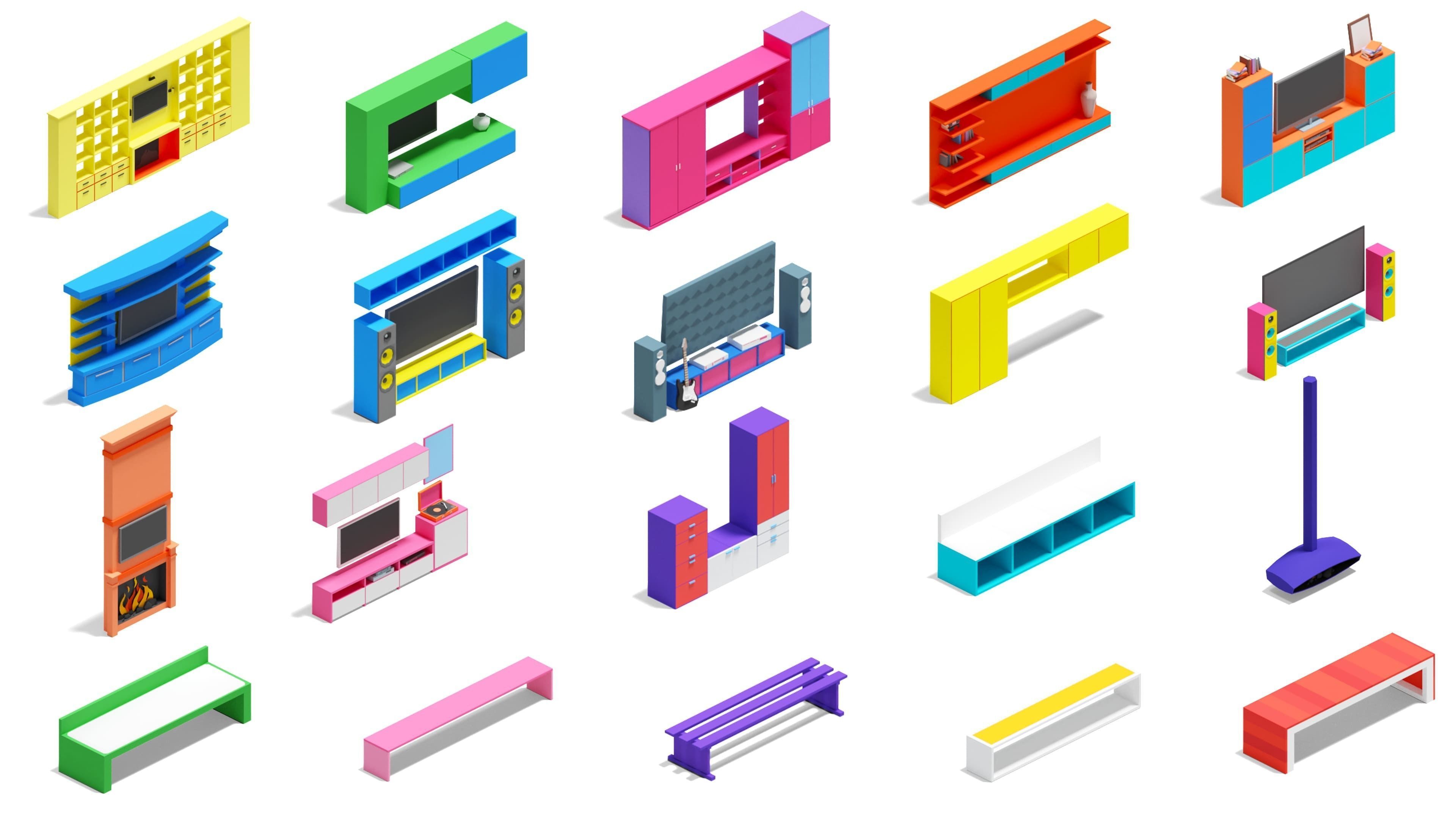 Furniture Bright Low-poly 3D model_32