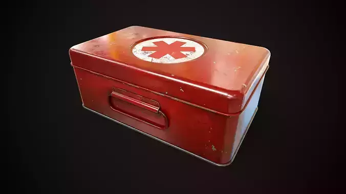 Metal first aid kit with lid Low-poly 3D model