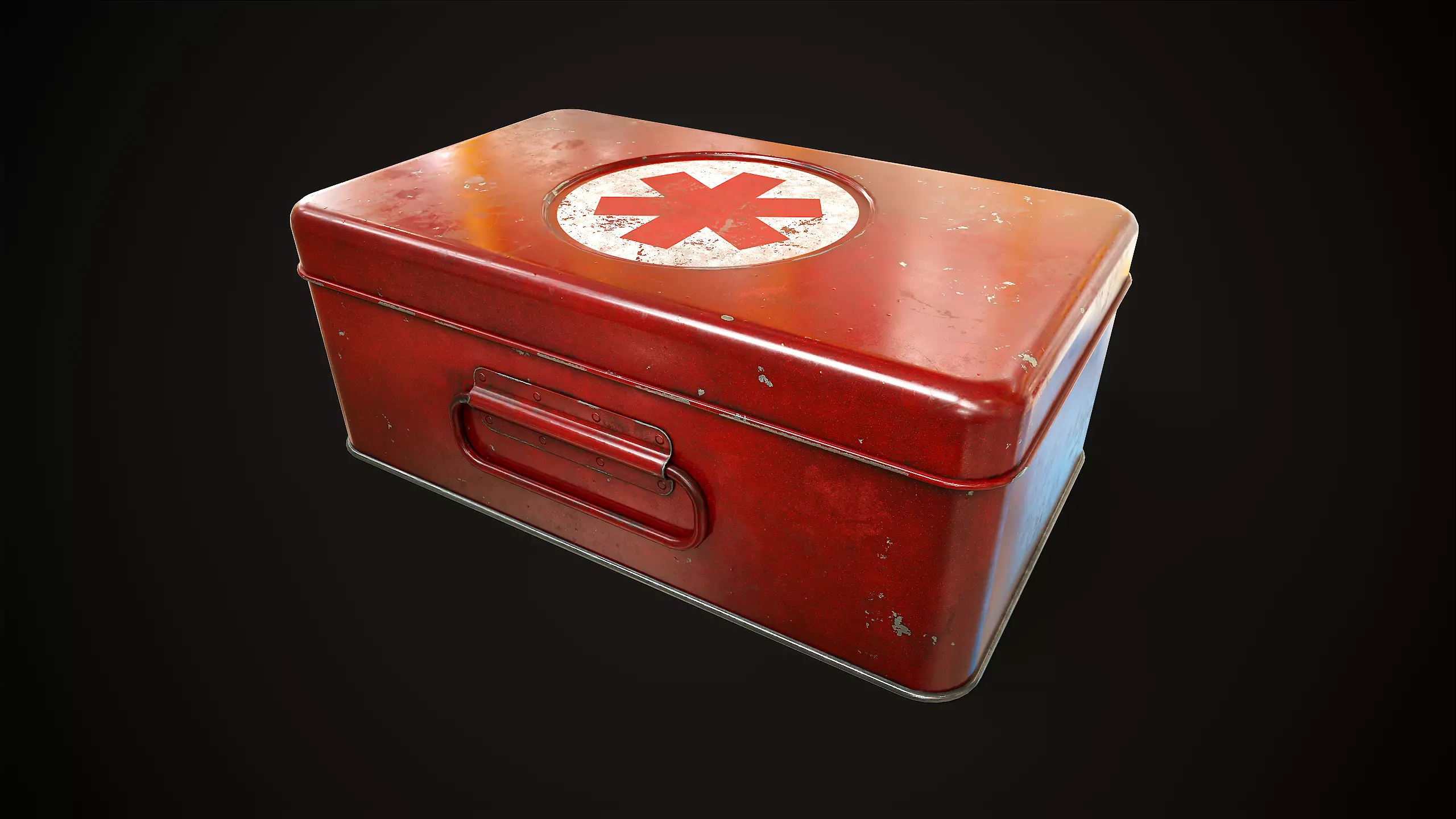 Metal first aid kit with lid Low-poly 3D model_0