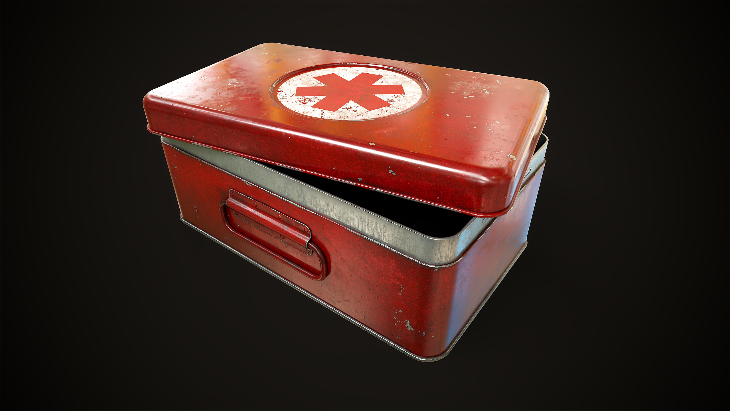 Metal first aid kit with lid Low-poly 3D model_1